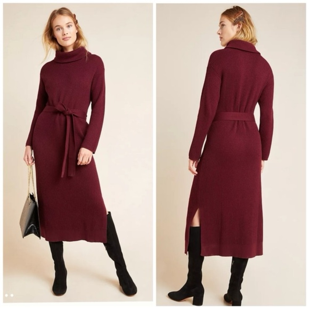 Anthropologie Carlotta turtleneck sweater dress in a burgundy color. S - Picture 1 of 5
